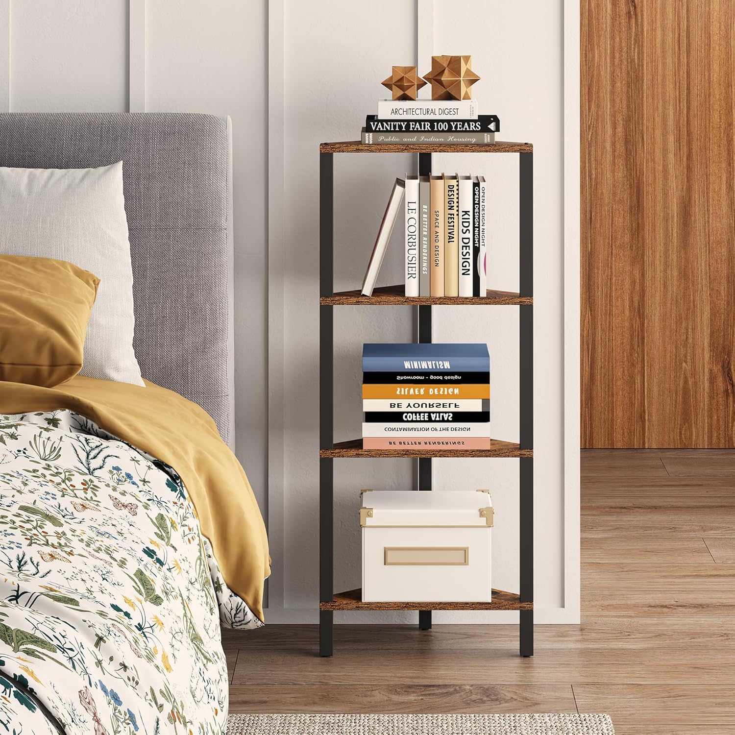 TUTOTAK 6-Tier Corner Bookshelf with LED Light,Corner Shelf for Small Space, Narrow Display Corner Shelf Stand with Storage Rack, for Living Room, Bedroom, Pure White V1BS05BW006L