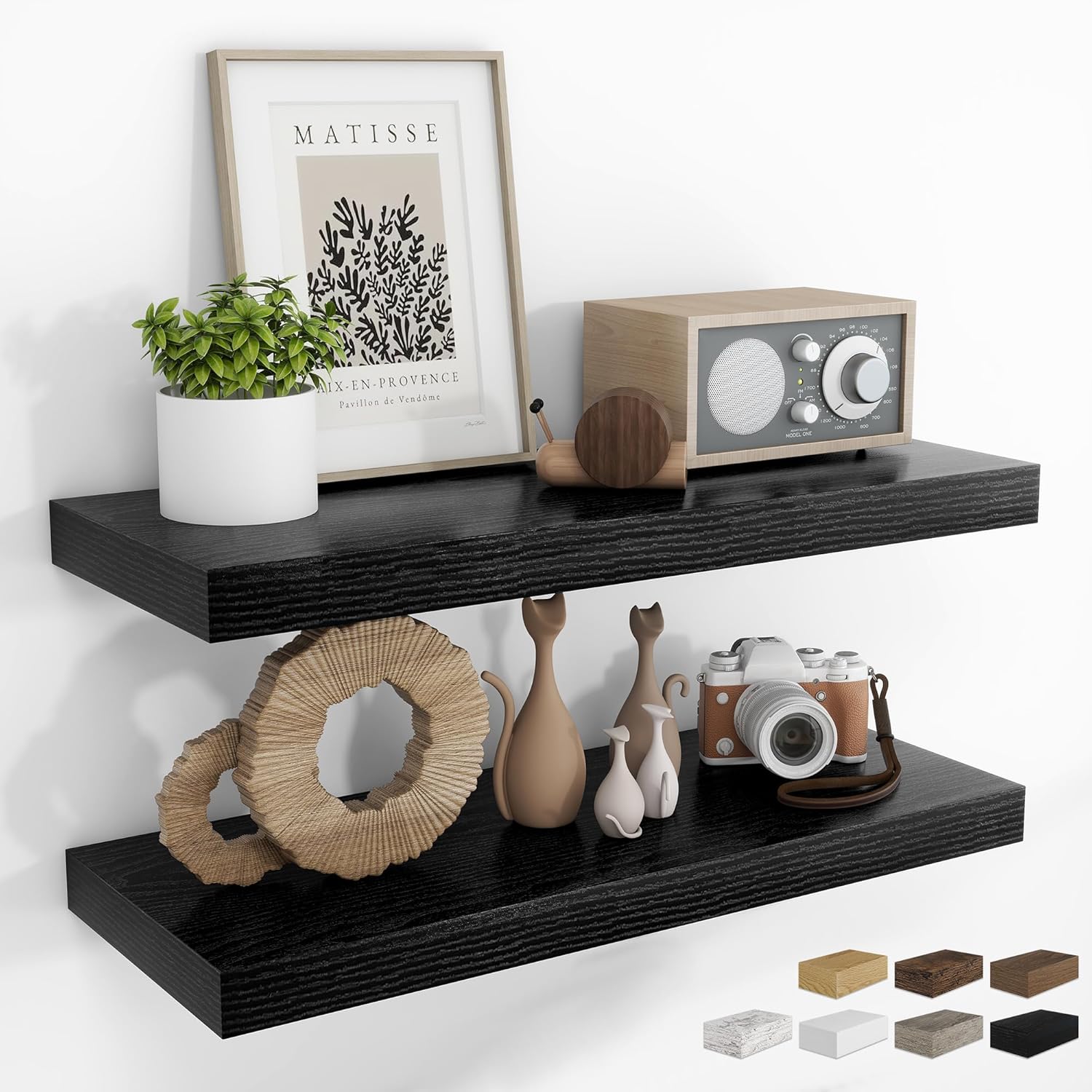 RICHFOCUS 48Inch Floating Shelves for Wall 2 Pack Shelves for Bedroom|Kitchen|Bathroom Wall Mounted Rustic Wood Floating Shelf with Invisible Brackets for Books|Storage|Decor, Walnut