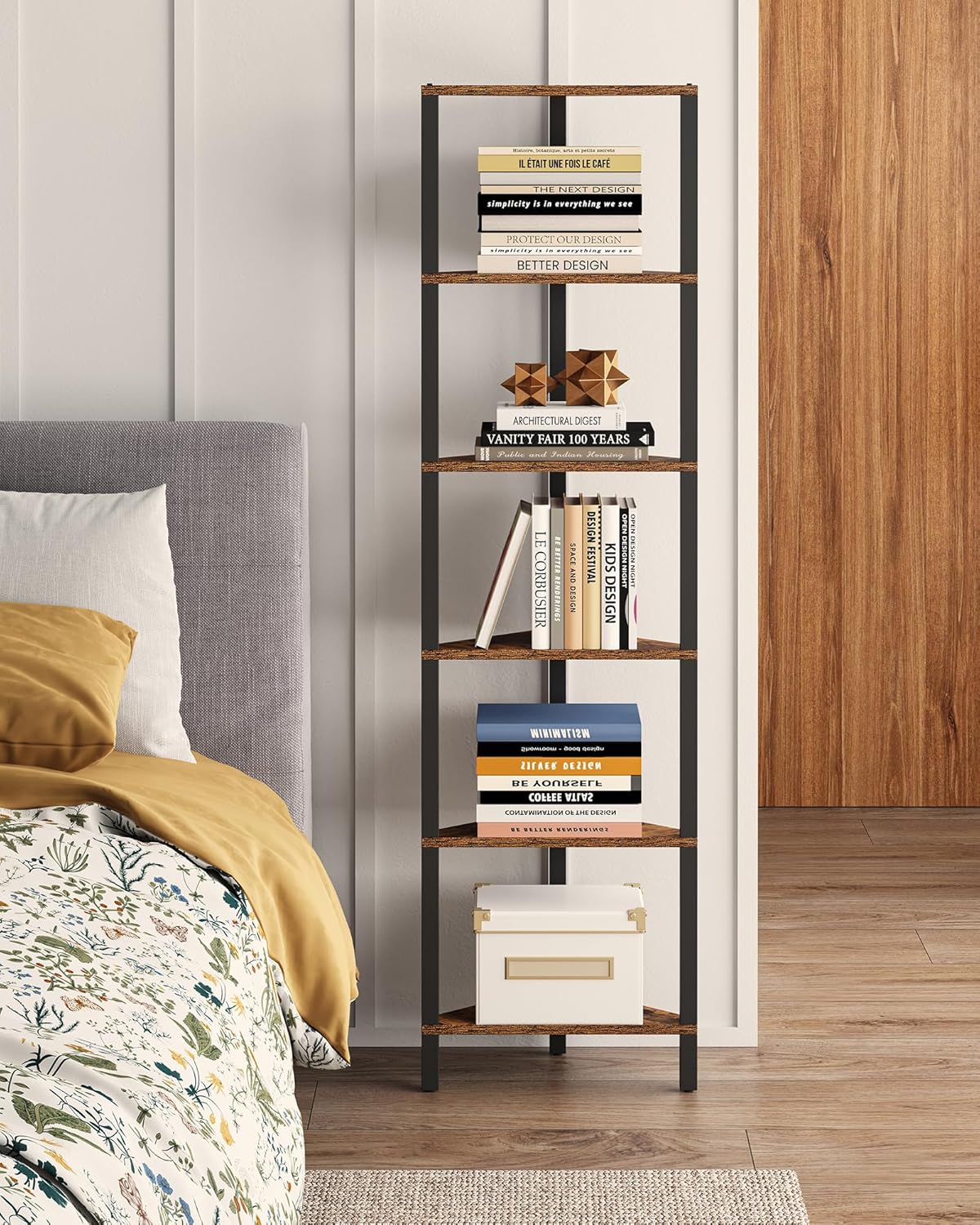 TUTOTAK 6-Tier Corner Bookshelf with LED Light,Corner Shelf for Small Space, Narrow Display Corner Shelf Stand with Storage Rack, for Living Room, Bedroom, Pure White V1BS05BW006L