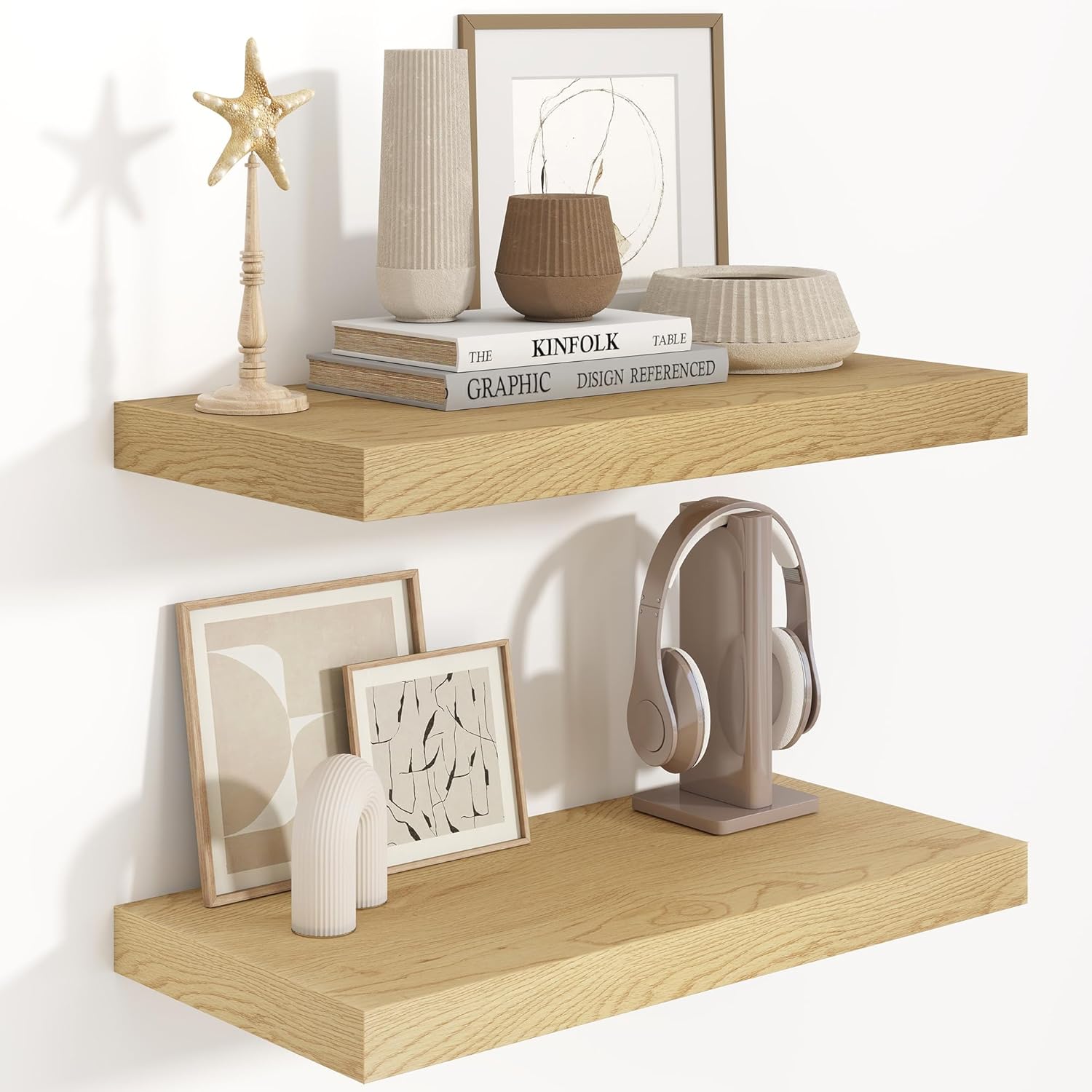 Fun Memories 48 Inch Floating Shelves in White, 9.3 Inch Deep Floating Shelf for Bathroom Living Room Kitchen, Rusitc Wall Mounted Bathroom Shelves 2 Pack, Heavy-Duty Deep Shelf for Books Decor