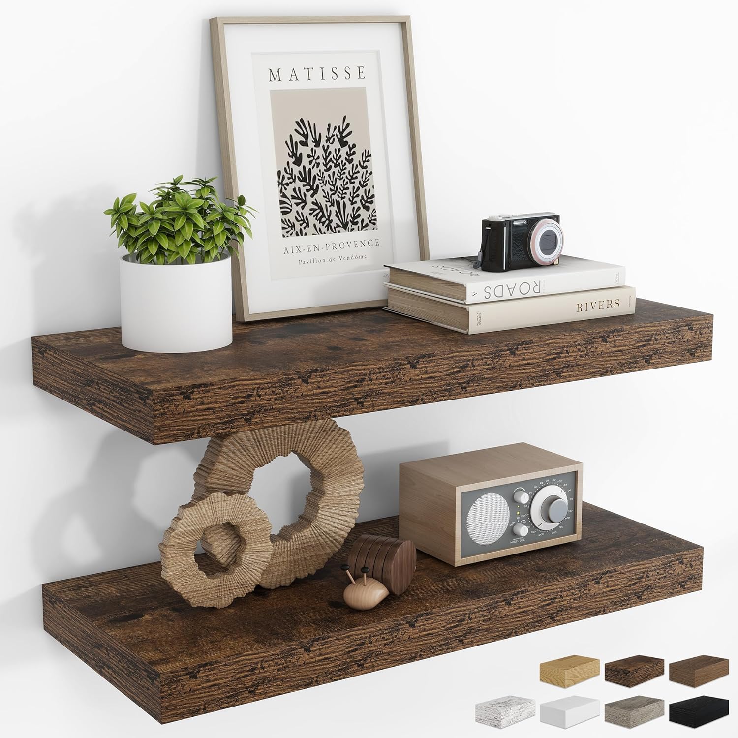 RICHFOCUS 48Inch Floating Shelves for Wall 2 Pack Shelves for Bedroom|Kitchen|Bathroom Wall Mounted Rustic Wood Floating Shelf with Invisible Brackets for Books|Storage|Decor, Walnut