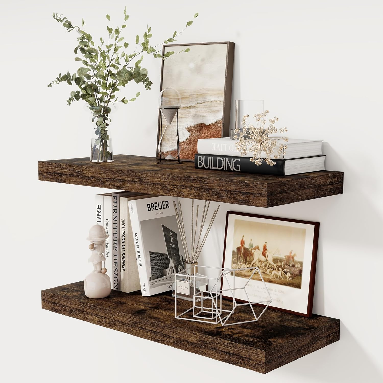 12 Inch Deep White Floating Shelves, 24 x 12 Floating Shelf for Books, Rustic Wood Deep Wall Shelves for Home Storage & Display, 2" Thicked Shelves for Kitchen, Living Room, Bedroom, 1 Pack