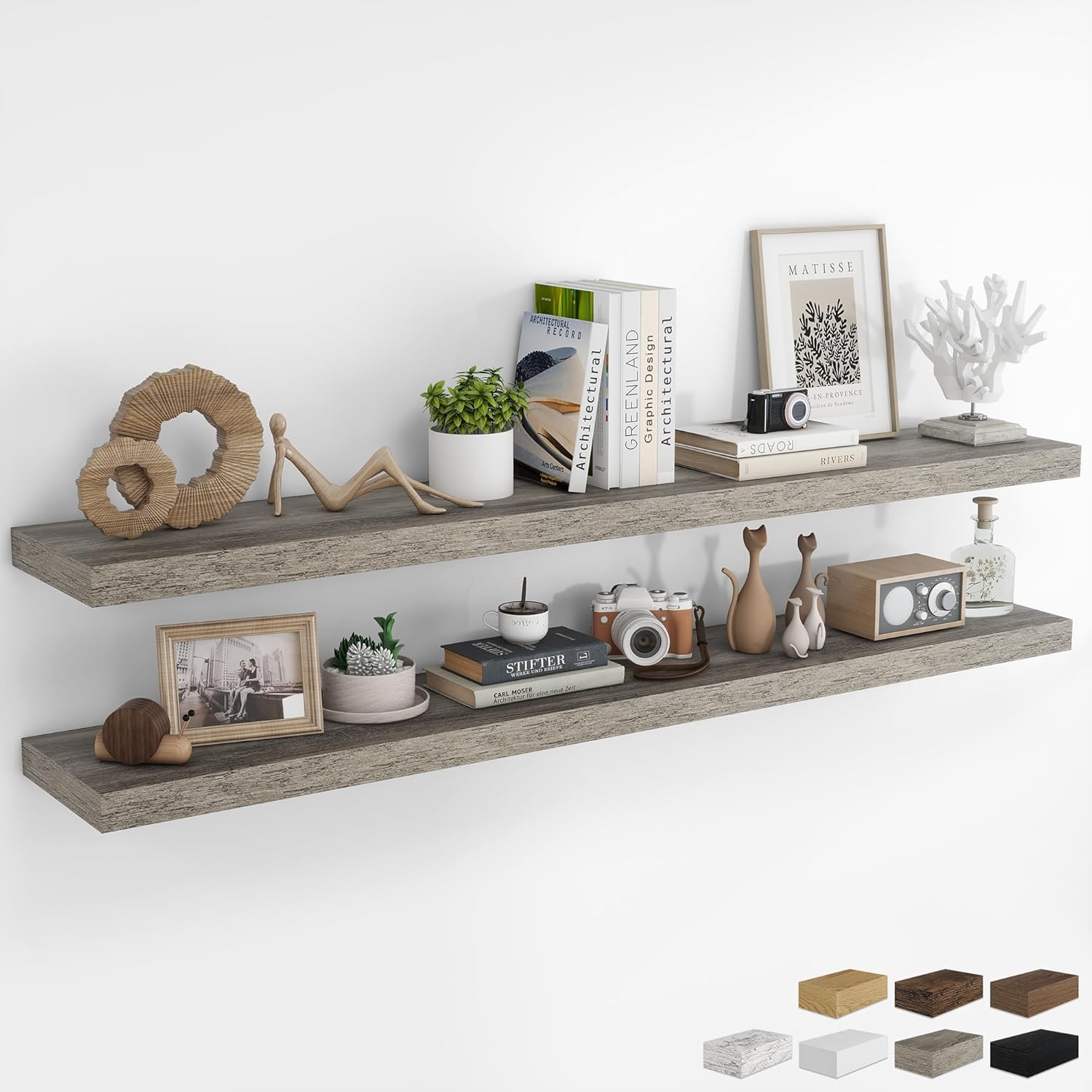 RICHFOCUS 48Inch Floating Shelves for Wall 2 Pack Shelves for Bedroom|Kitchen|Bathroom Wall Mounted Rustic Wood Floating Shelf with Invisible Brackets for Books|Storage|Decor, Walnut