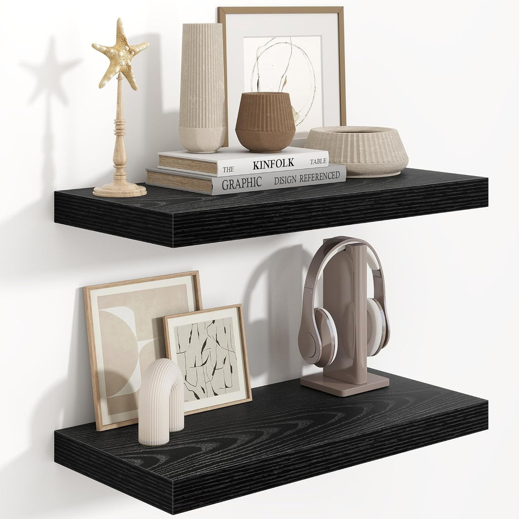 Fun Memories 48 Inch Floating Shelves in White, 9.3 Inch Deep Floating Shelf for Bathroom Living Room Kitchen, Rusitc Wall Mounted Bathroom Shelves 2 Pack, Heavy-Duty Deep Shelf for Books Decor