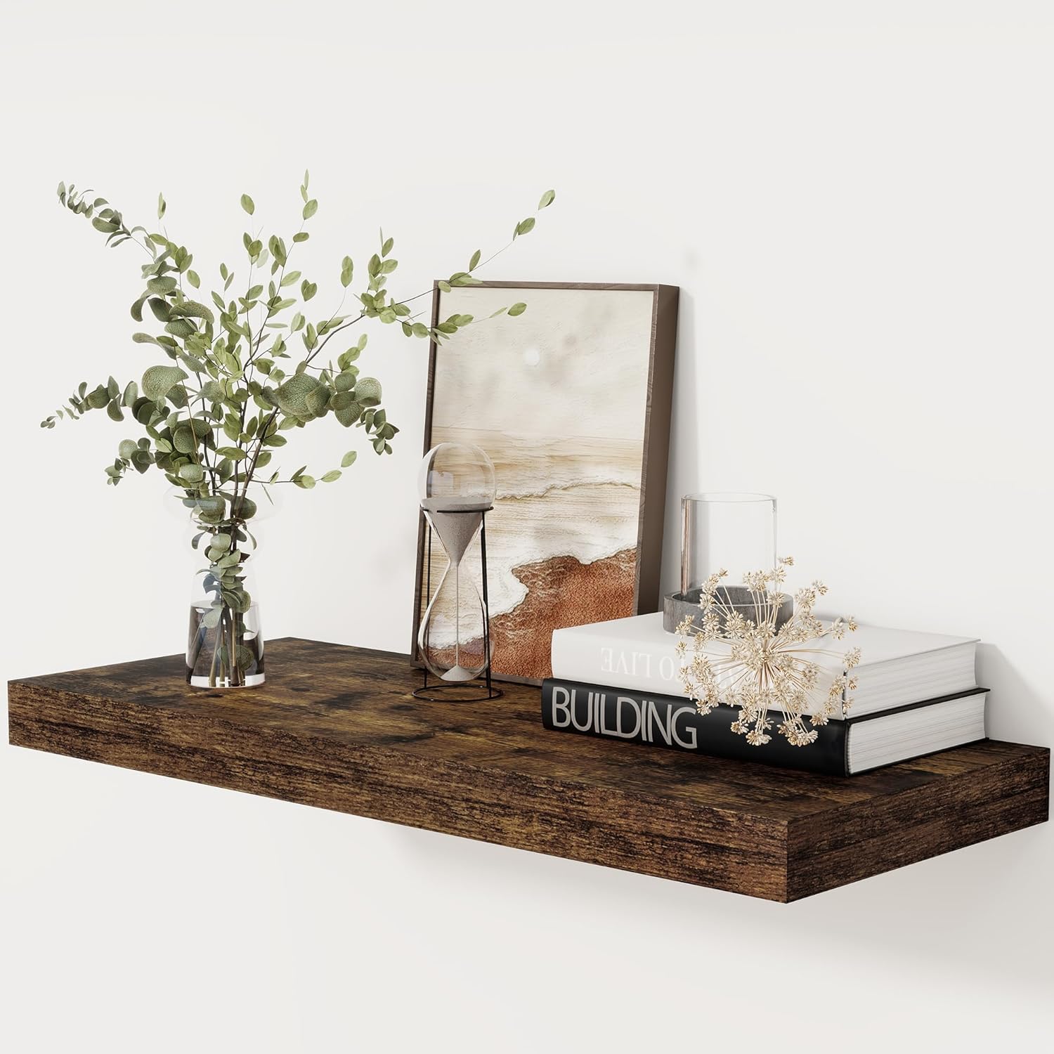 12 Inch Deep White Floating Shelves, 24 x 12 Floating Shelf for Books, Rustic Wood Deep Wall Shelves for Home Storage & Display, 2" Thicked Shelves for Kitchen, Living Room, Bedroom, 1 Pack