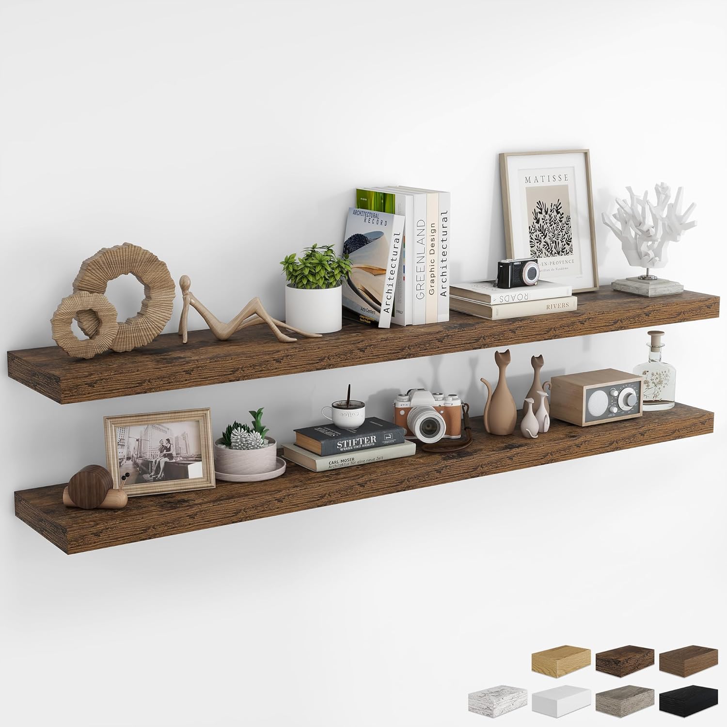 RICHFOCUS 48Inch Floating Shelves for Wall 2 Pack Shelves for Bedroom|Kitchen|Bathroom Wall Mounted Rustic Wood Floating Shelf with Invisible Brackets for Books|Storage|Decor, Walnut
