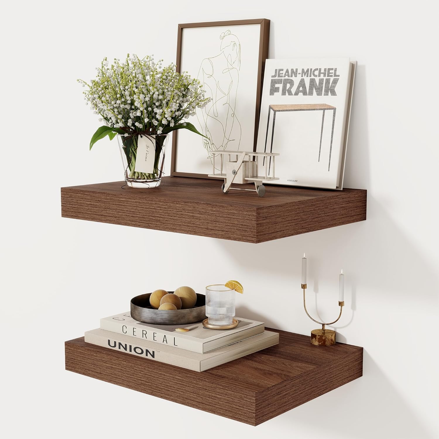 12 Inch Deep White Floating Shelves, 24 x 12 Floating Shelf for Books, Rustic Wood Deep Wall Shelves for Home Storage & Display, 2" Thicked Shelves for Kitchen, Living Room, Bedroom, 1 Pack