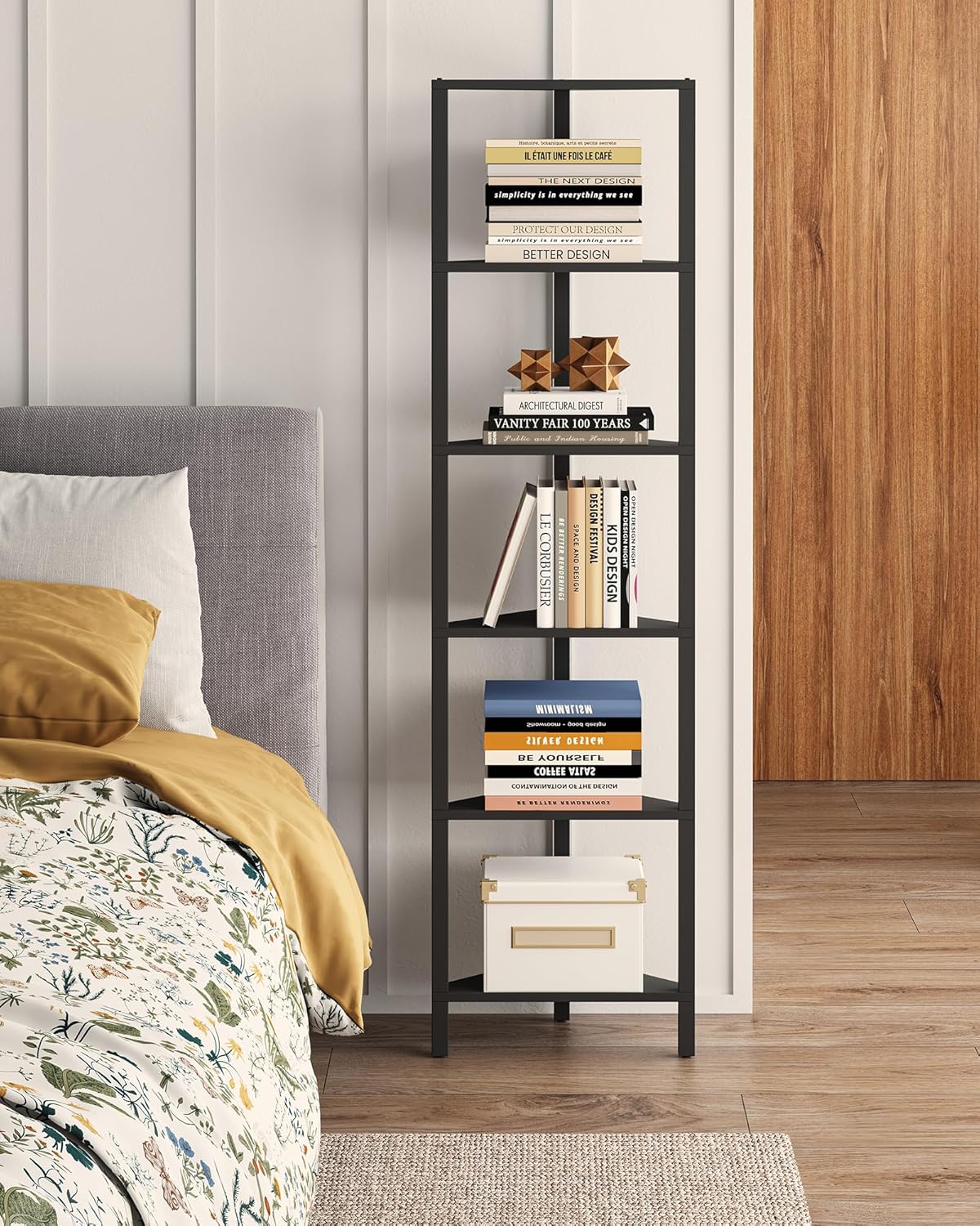 TUTOTAK 6-Tier Corner Bookshelf with LED Light,Corner Shelf for Small Space, Narrow Display Corner Shelf Stand with Storage Rack, for Living Room, Bedroom, Pure White V1BS05BW006L