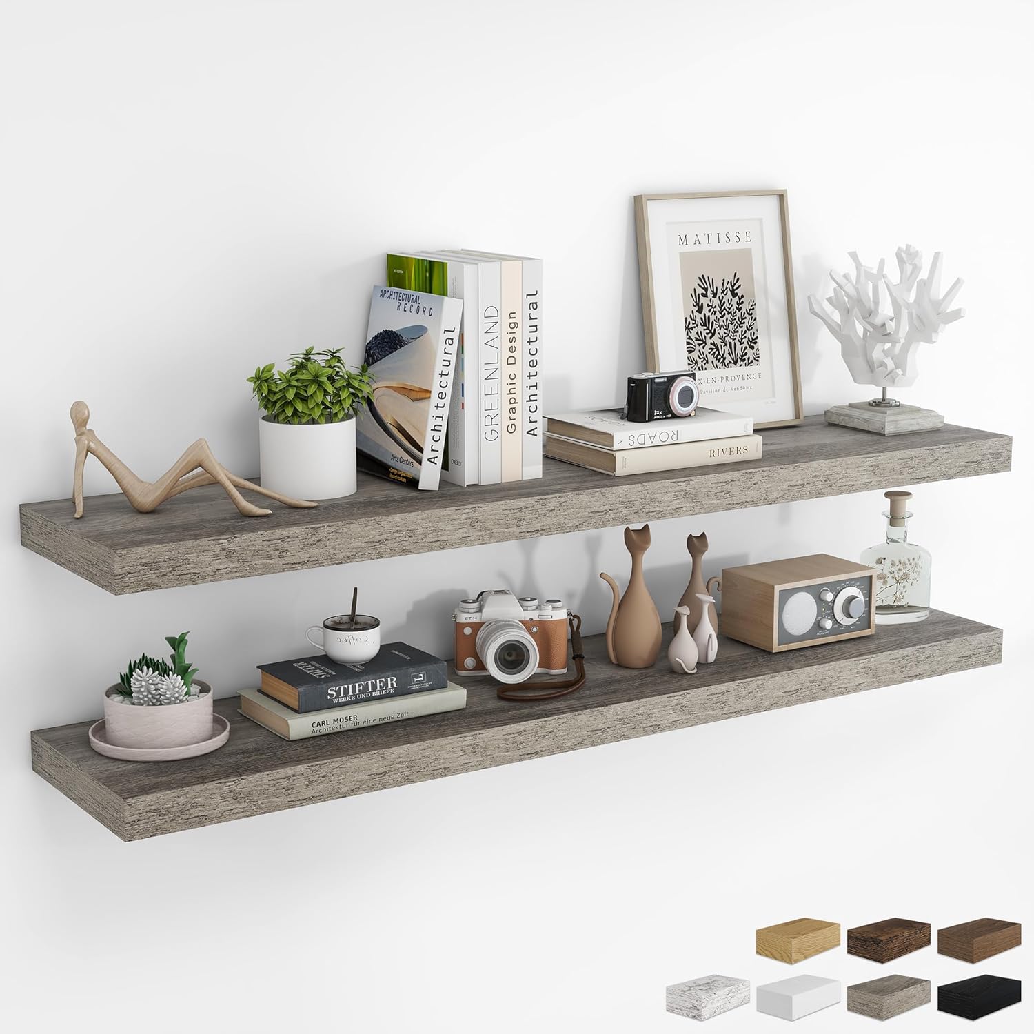 RICHFOCUS 48Inch Floating Shelves for Wall 2 Pack Shelves for Bedroom|Kitchen|Bathroom Wall Mounted Rustic Wood Floating Shelf with Invisible Brackets for Books|Storage|Decor, Walnut