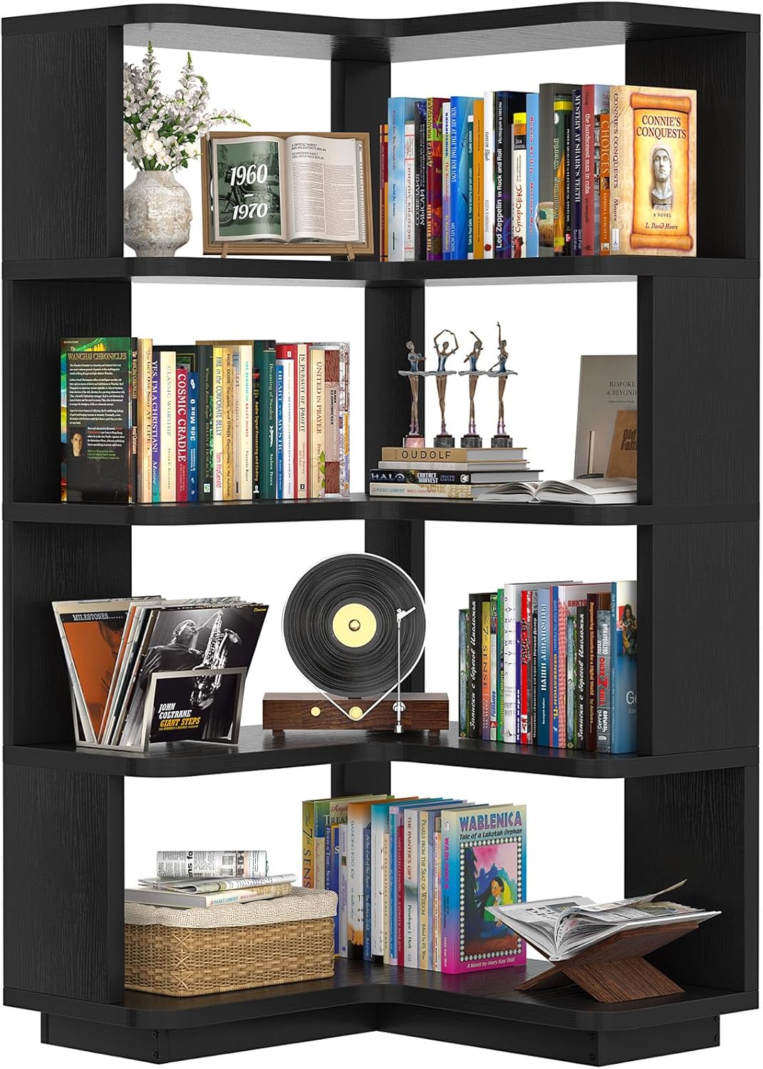 Armocity Corner Book Shelf - 6-Shelf Corner Bookshelf Etagere Bookcase with Baffle, Freestanding L Shaped Display Shelf Stand for Home Office, Living Room, Bedroom, Kitchen, White