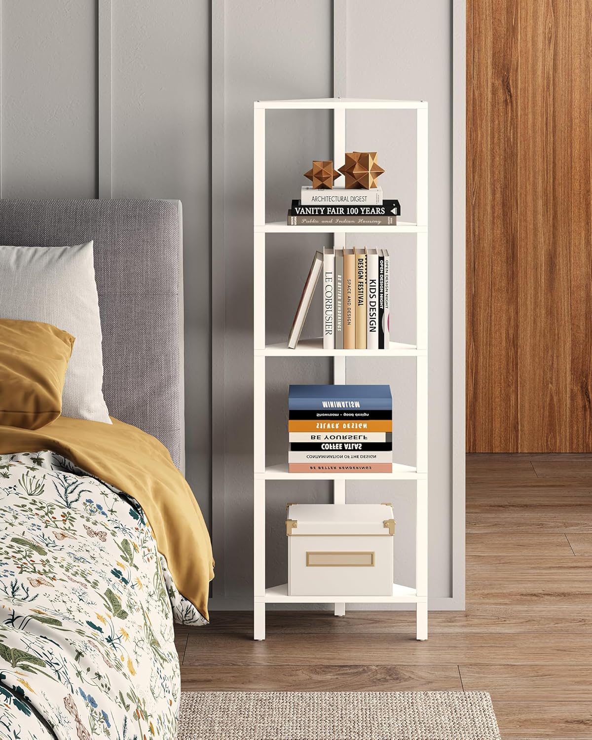 TUTOTAK 6-Tier Corner Bookshelf with LED Light,Corner Shelf for Small Space, Narrow Display Corner Shelf Stand with Storage Rack, for Living Room, Bedroom, Pure White V1BS05BW006L