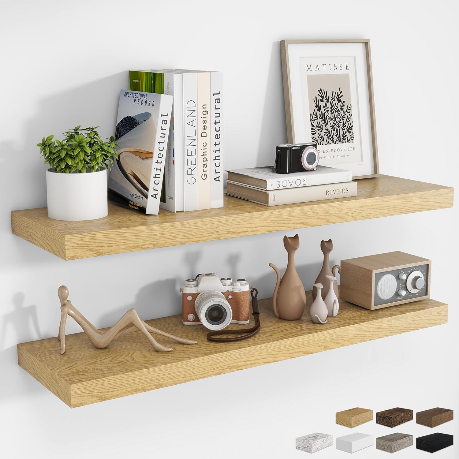 RICHFOCUS 48Inch Floating Shelves for Wall 2 Pack Shelves for Bedroom|Kitchen|Bathroom Wall Mounted Rustic Wood Floating Shelf with Invisible Brackets for Books|Storage|Decor, Walnut