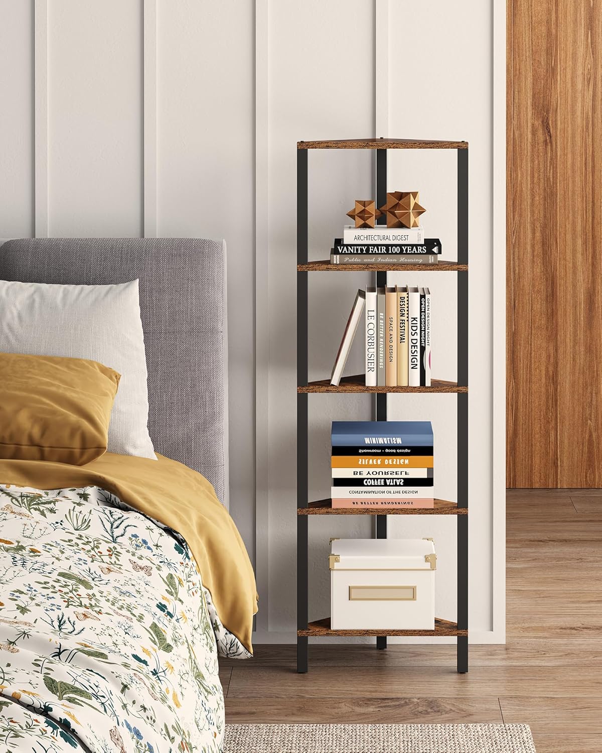 TUTOTAK 6-Tier Corner Bookshelf with LED Light,Corner Shelf for Small Space, Narrow Display Corner Shelf Stand with Storage Rack, for Living Room, Bedroom, Pure White V1BS05BW006L