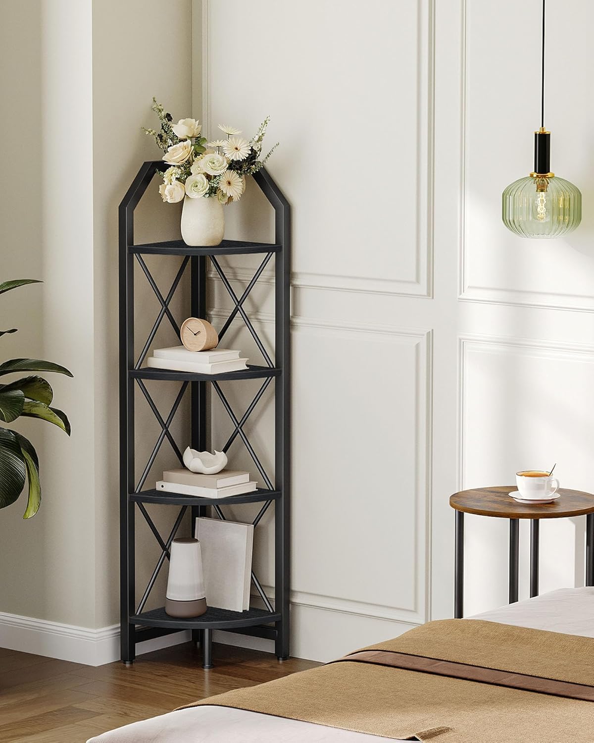 59.4" Corner Shelf, 5-Tier Industrial Corner Bookshelf, Corner Storage Stand, Plant Stand Display Shelf, Bookcase for Bedroom, Living Room, Home Office, Rustic Brown and Black TCJ10BF